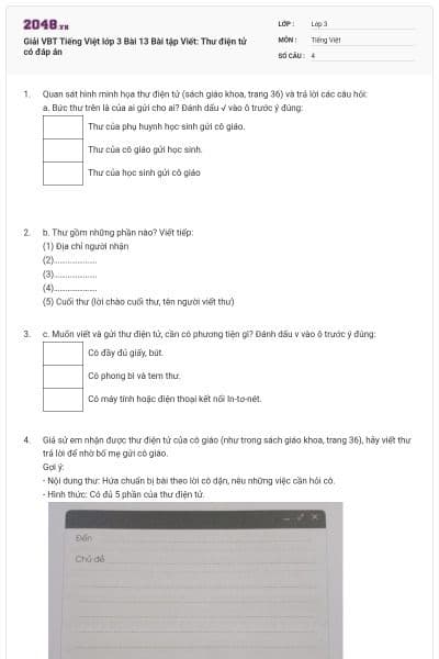 Giải VBT Tiếng Việt lớp 3 Bài 13 Bài tập Viết: Thư điện tử có đáp án