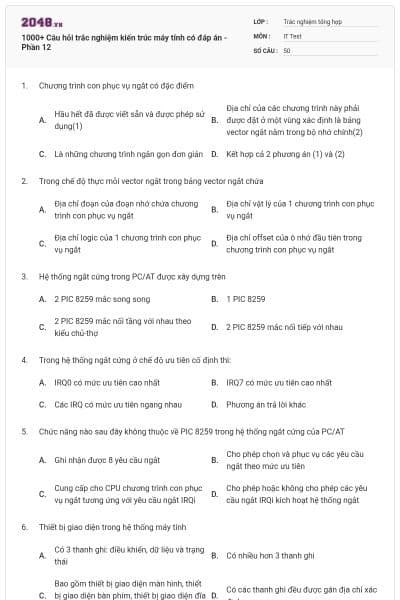 1000+ Câu hỏi trắc nghiệm kiến trúc máy tính có đáp án - Phần 12