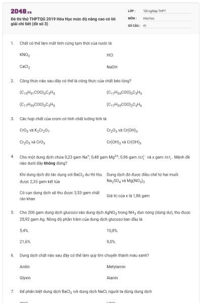 Đề thi thử THPTQG 2019 Hóa Học mức độ nâng cao có lời giải chi tiết (đề số 3)