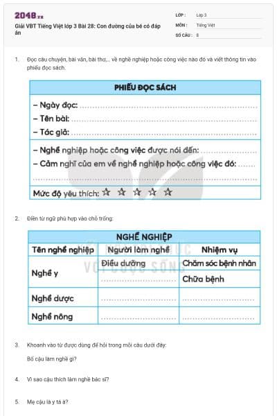 Giải VBT Tiếng Việt lớp 3 Bài 28: Con đường của bé có đáp án
