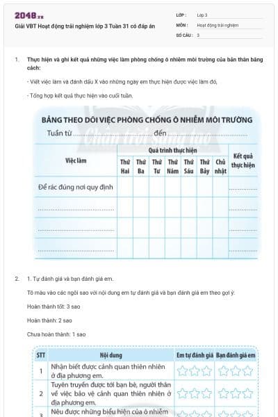 Giải VBT Hoạt động trải nghiệm lớp 3 Tuần 31 có đáp án