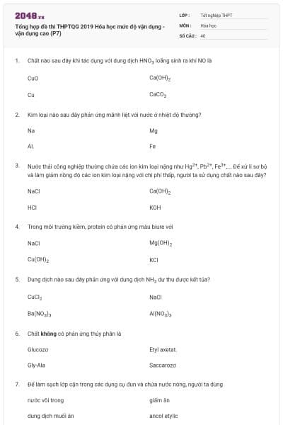 Tổng hợp đề thi THPTQG 2019 Hóa học mức độ vận dụng - vận dụng cao (P7)