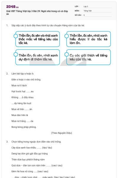 Giải VBT Tiếng Việt lớp 3 Bài 29: Ngôi nhà trong cỏ có đáp án