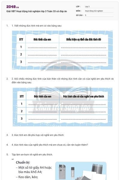 Giải VBT Hoạt động trải nghiệm lớp 3 Tuần 33 có đáp án