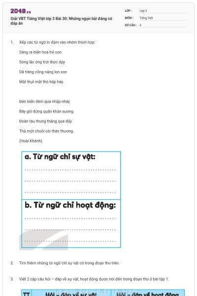 Giải VBT Tiếng Việt lớp 3 Bài 30: Những ngọn hải đăng có đáp án