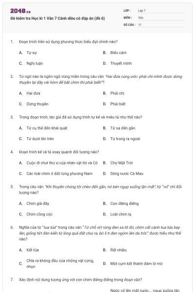 Đề kiểm tra Học kì 1 Văn 7 Cánh diều có đáp án (đề 6)