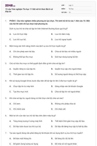 15 câu Trắc nghiệm Tin học 11 Kết nối tri thức Bài 6 có đáp án