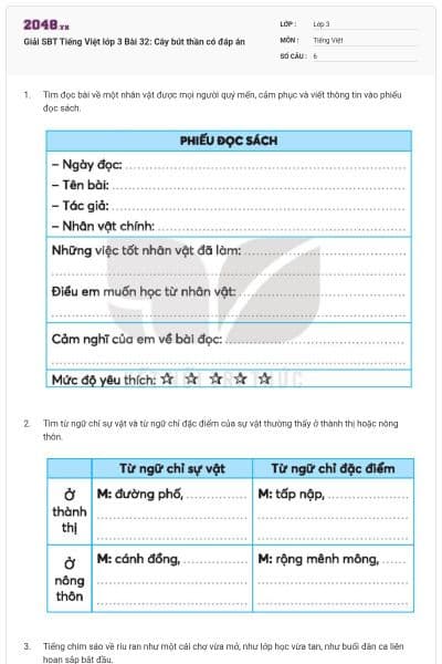 Giải SBT Tiếng Việt lớp 3 Bài 32: Cây bút thần có đáp án