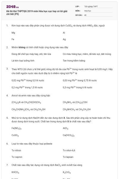 Đề thi thử THPTQG 2019 môn Hóa học cực hay có lời giải chi tiết (P5)
