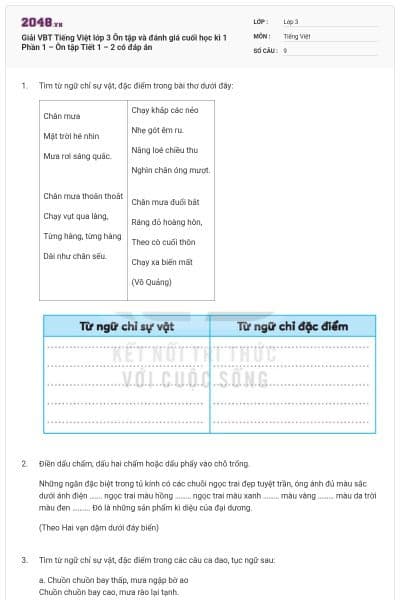 Giải VBT Tiếng Việt lớp 3 Ôn tập và đánh giá cuối học kì 1 Phần 1 – Ôn tập Tiết 1 – 2 có đáp án