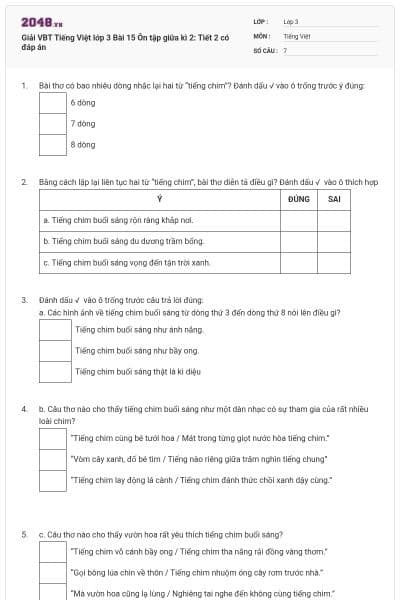 Giải VBT Tiếng Việt lớp 3 Bài 15 Ôn tập giữa kì 2: Tiết 2 có đáp án