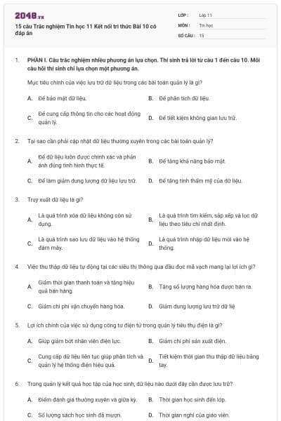 15 câu Trắc nghiệm Tin học 11 Kết nối tri thức Bài 10 có đáp án