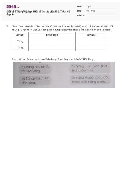 Giải VBT Tiếng Việt lớp 3 Bài 15 Ôn tập giữa kì 2: Tiết 4 có đáp án