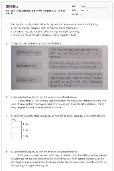 Giải VBT Tiếng Việt lớp 3 Bài 15 Ôn tập giữa kì 2: Tiết 6 có đáp án