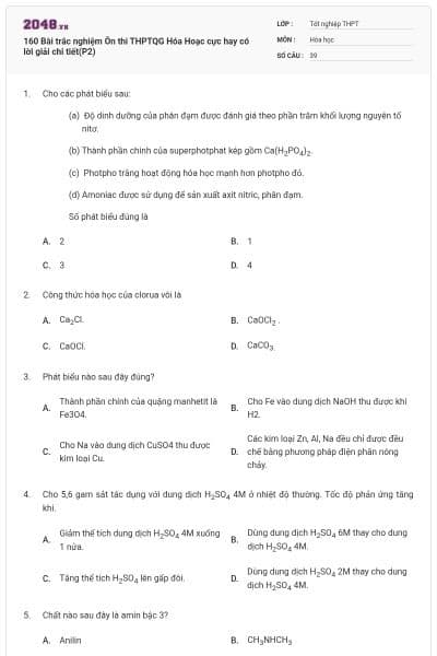160 Bài trắc nghiệm Ôn thi THPTQG Hóa Hoạc cực hay có lời giải chi tiết(P2)