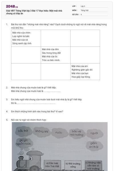 Giải VBT Tiếng Việt lớp 3 Bài 17 Đọc hiểu: Một mái nhà chung có đáp án