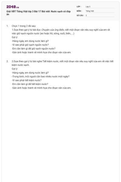 Giải VBT Tiếng Việt lớp 3 Bài 17 Bài viết: Nước sạch có đáp án
