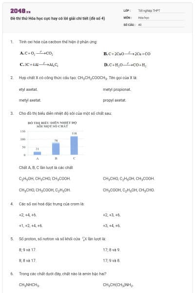 Đề thi thử Hóa học cực hay có lời giải chi tiết (đề số 4)