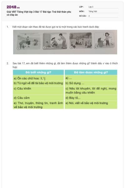 Giải VBT Tiếng Việt lớp 3 Bài 17 Bài tập: Trái Đất thân yêu có đáp án
