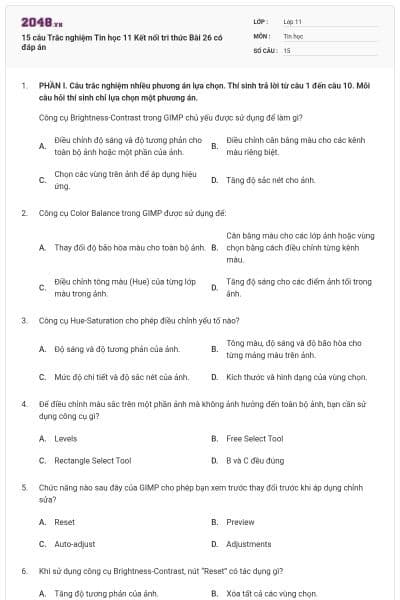 15 câu Trắc nghiệm Tin học 11 Kết nối tri thức Bài 26 có đáp án