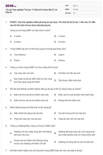 15 câu Trắc nghiệm Tin học 11 Kết nối tri thức Bài 27 có đáp án