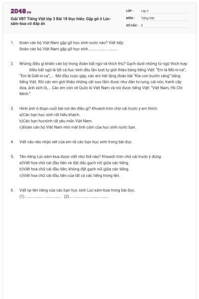 Giải VBT Tiếng Việt lớp 3 Bài 18 Đọc hiểu: Gặp gỡ ở Lúc-xăm-bua có đáp án