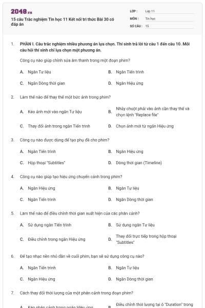 15 câu Trắc nghiệm Tin học 11 Kết nối tri thức Bài 30 có đáp án