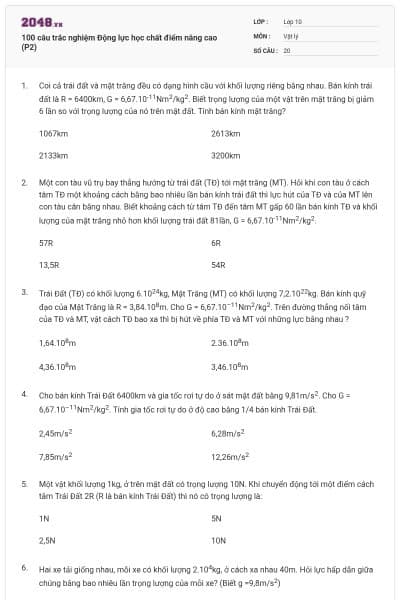100 câu trắc nghiệm Động lực học chất điểm nâng cao (P2)