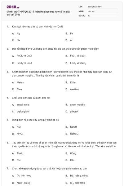 Đề thi thử THPTQG 2019 môn Hóa học cực hay có lời giải chi tiết (P4)