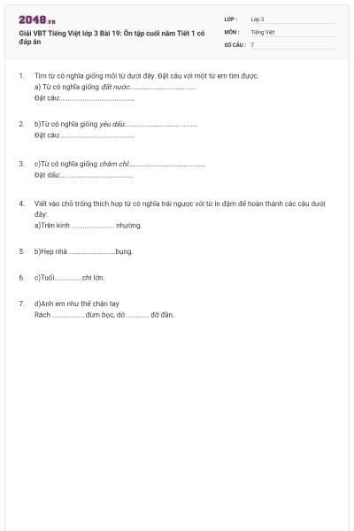 Giải VBT Tiếng Việt lớp 3 Bài 19: Ôn tập cuối năm Tiết 1 có đáp án