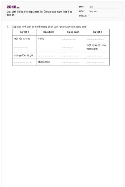 Giải VBT Tiếng Việt lớp 3 Bài 19: Ôn tập cuối năm Tiết 4 có đáp án