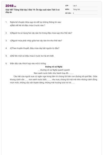 Giải VBT Tiếng Việt lớp 3 Bài 19: Ôn tập cuối năm Tiết 5 có đáp án