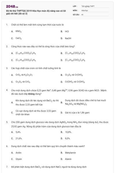 Đề thi thử THPTQG 2019 Hóa Học mức độ nâng cao có lời giải chi tiết (đề số 3)