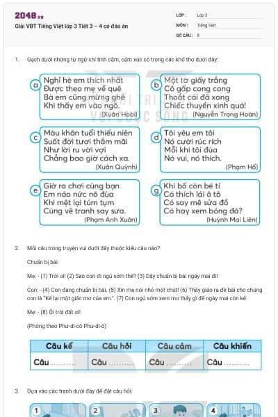 Giải VBT Tiếng Việt lớp 3 Tiết 3 – 4 có đáo án