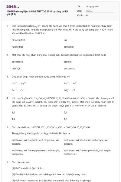 120 Bài trắc nghiệm thi thử THPTQG 2019 cực hay có lời giải (P3)