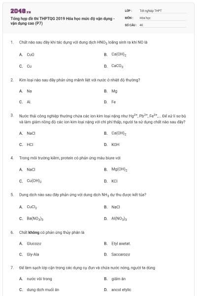Tổng hợp đề thi THPTQG 2019 Hóa học mức độ vận dụng - vận dụng cao (P7)