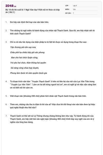 Bộ 10 đề thi cuối kì 1 Ngữ Văn lớp 9 Kết nối tri thức có đáp án ( Đề 2 )