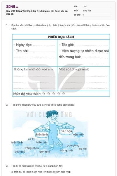 Giải VBT Tiếng Việt lớp 3 Bài 4: Những cái tên đáng yêu có đáp án