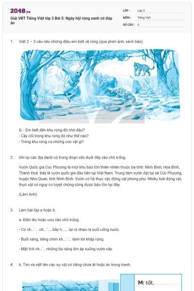 Giải VBT Tiếng Việt lớp 3 Bài 5: Ngày hội rừng xanh có đáp án