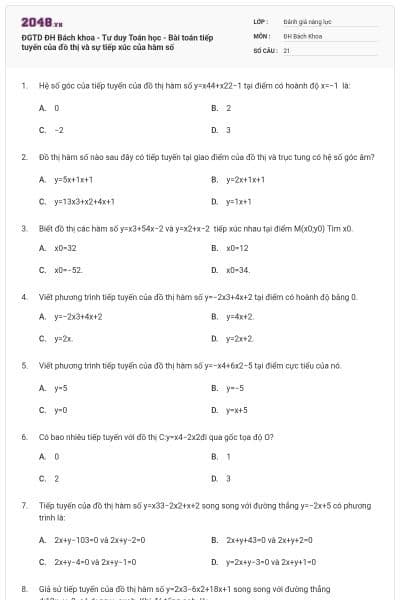 ĐGTD ĐH Bách khoa - Tư duy Toán học - Bài toán tiếp tuyến của đồ thị và sự tiếp xúc của hàm số