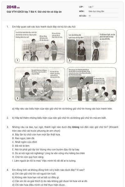 Giải VTH GDCD lớp 7 Bài 4. Giữ chữ tín có đáp án