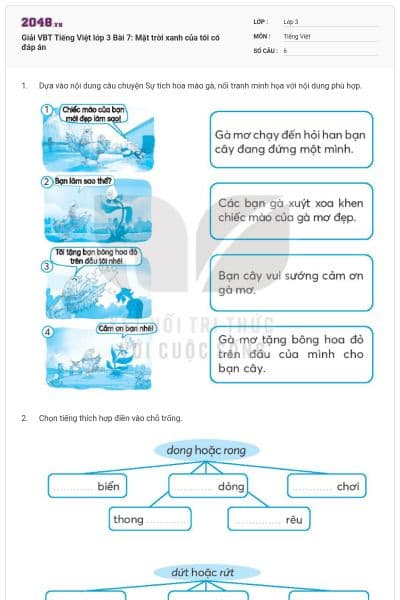 Giải VBT Tiếng Việt lớp 3 Bài 7: Mặt trời xanh của tôi có đáp án