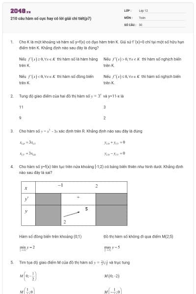 210 câu hàm số cực hay có lời giải chi tiết(p7)