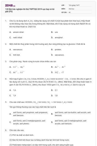 120 Bài trắc nghiệm thi thử THPTQG 2019 cực hay có lời giải (P3)