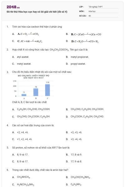 Đề thi thử Hóa học cực hay có lời giải chi tiết (đề số 4)
