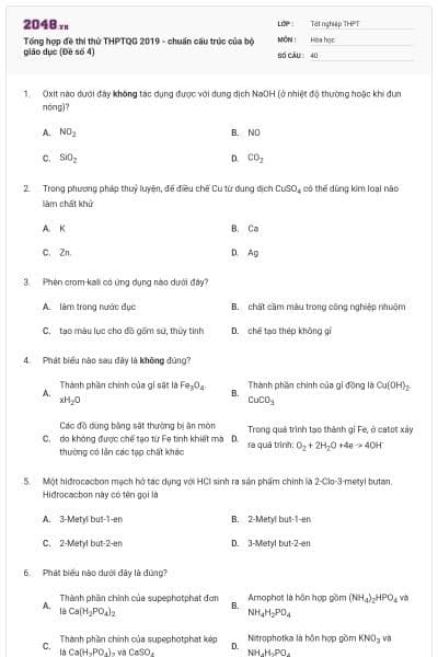 Tổng hợp đề thi thử THPTQG 2019 - chuẩn cấu trúc của bộ giáo dục (Đề số 4)