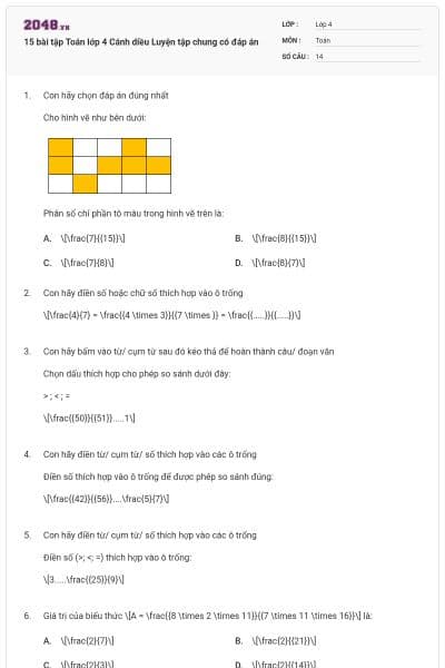 15 bài tập Toán lớp 4 Cánh diều Luyện tập chung có đáp án