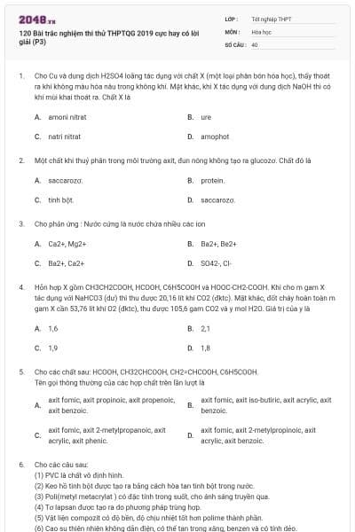 120 Bài trắc nghiệm thi thử THPTQG 2019 cực hay có lời giải (P3)