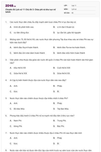 Chuyên đề Lịch sử 11 Chủ đề 3: Châu phi và khu vực mĩ latinh