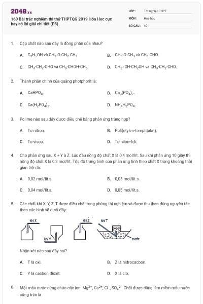 160 Bài trắc nghiệm thi thử THPTQG 2019 Hóa Học cực hay có lời giải chi tiết (P3)